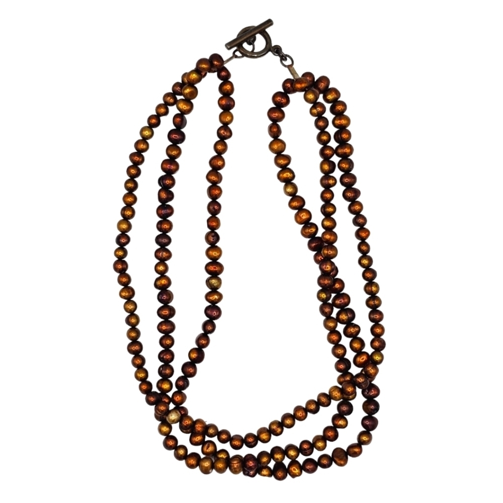 Vintage Faux Copper 3 Beaded Necklace Handmade
